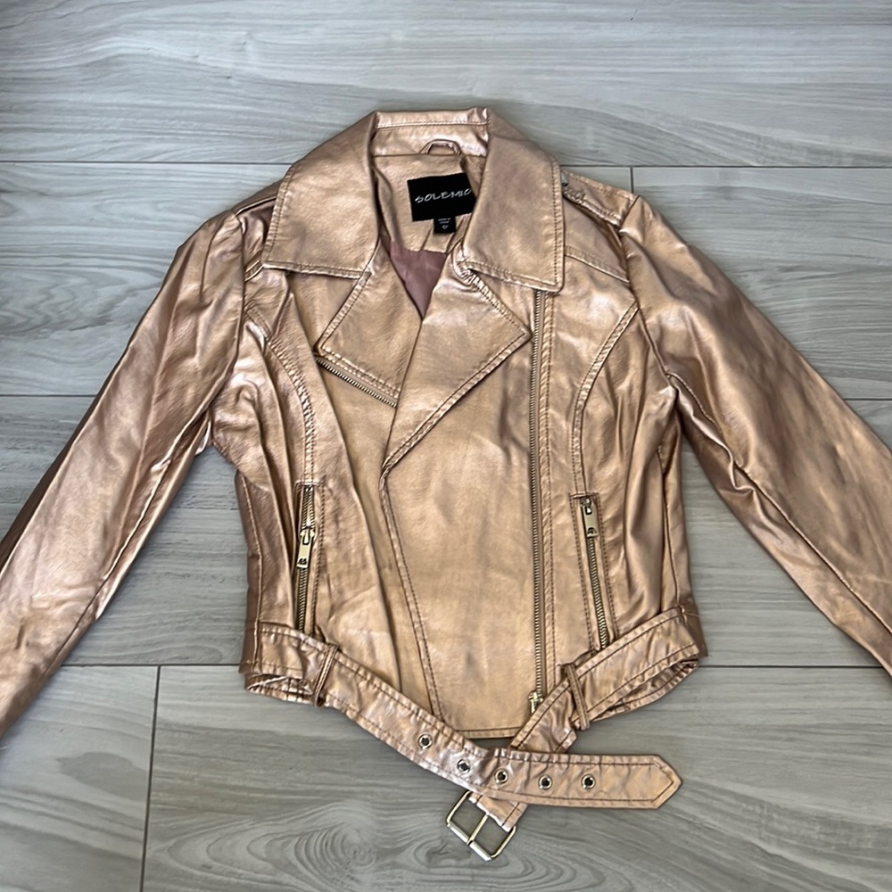 Metallic pink faux leather jacket